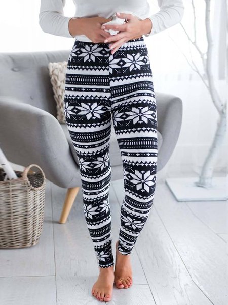 

Casual Christmas Geometric Leggings, Black, Leggings