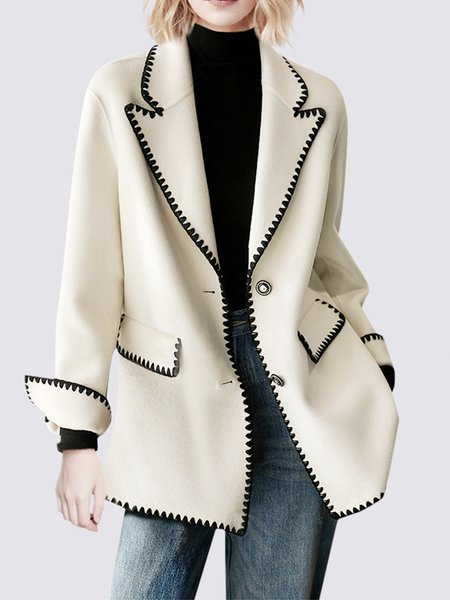 

Geometric Lapel Collar Urban Long Sleeve Blazer, White, Blazers