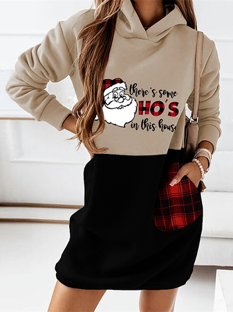 

Hoodie Jersey Text Letters Dresses, Khaki, Dresses