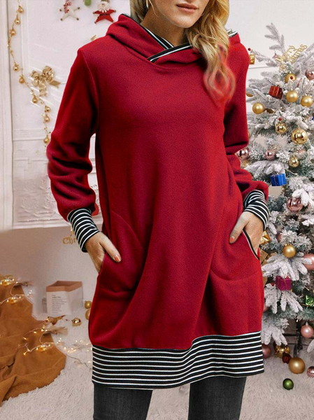 

Casual Christmas Striped Fluff/Granular Fleece Fabric Dress, Red, Mini Dresses