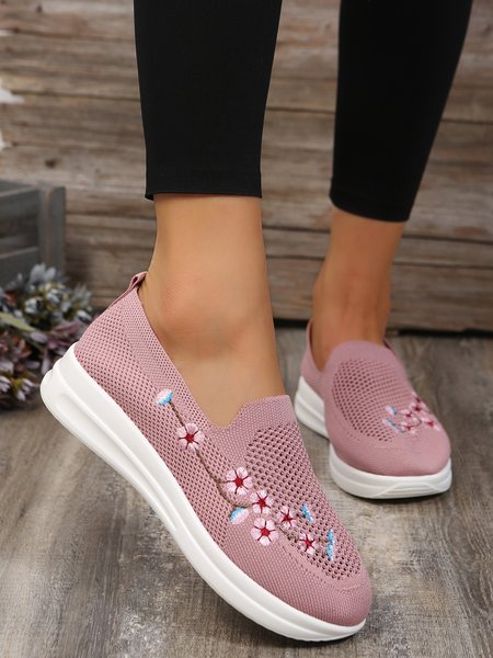 Floral Embroidered Flyknit Sneakers, Pink, Shoes