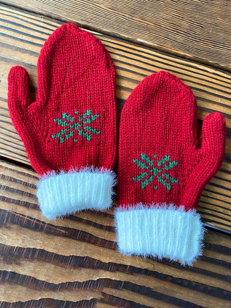 

Christmas Botanical Red Knitted Gloves Holiday Party Matching Gloves Stretch Gloves, Women Gloves