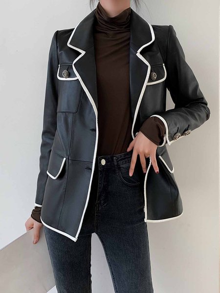 

Long sleeve Daily Regular Fit Lapel Collar Jacket, Black, Jackets