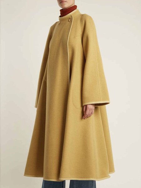 

Daily Long sleeve Plain Loose Stand Collar Overcoat, Yellow, Coats