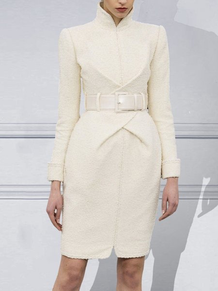 

Regular Fit Stand Collar Long sleeve Mini Dress, Apricot, Mini Dresses
