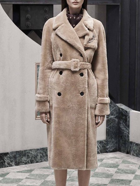 

Long sleeve Regular Fit Elegant Lapel Collar Teddy Jacket, Khaki, Others