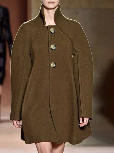 

Long sleeve Regular Fit Plain Stand Collar Overcoat, Coffee, Coats