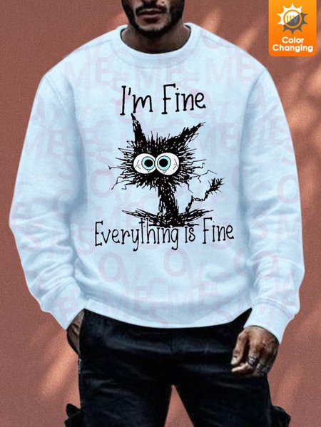 

Unisex I'm Fine Everything Is Fine With Crazy Cat UV Color Changing Sweatshirt, Light blue, Hoodies&Sweatshirts