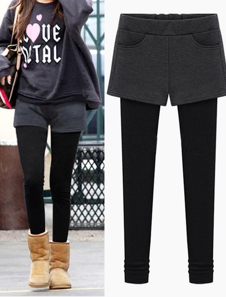 Regular Fit Cotton-Blend Leggings, Gray, Leggings