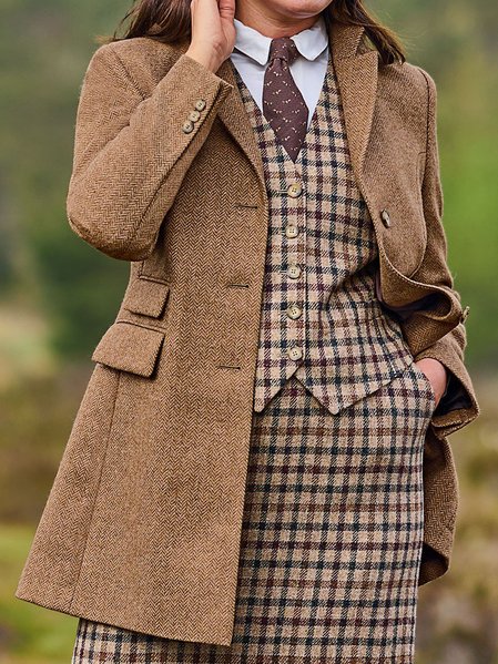 

Regular Fit Shawl Collar Geometric Blazer, Khaki, Blazers