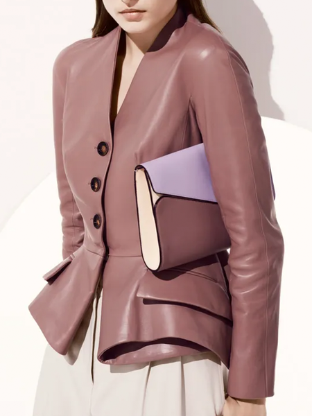 

Regular Fit V Neck Long sleeve Urban Plain Jacket, Pink, Jackets