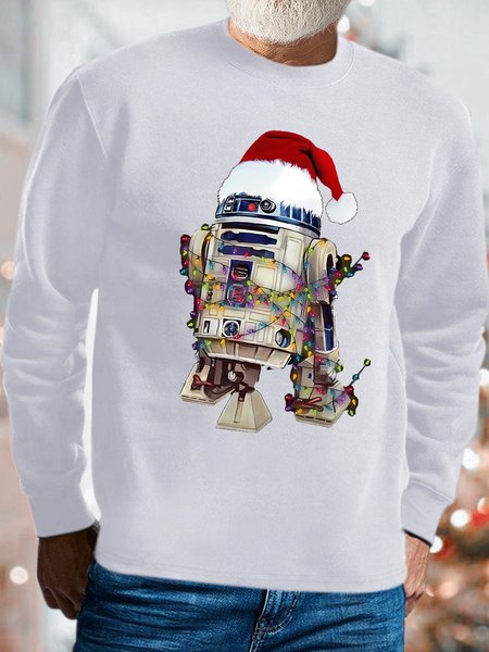 

Men's Robot With Santa Hat Spend Christmas Funny Graphic Print Casual Sweatshirt, White, Hoodies&Sweatshirts
