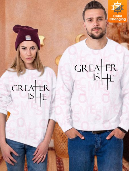 

Unisex Greater Is He Cross UV Color Changing Sweatshirt, White, Hoodies&Sweatshirts