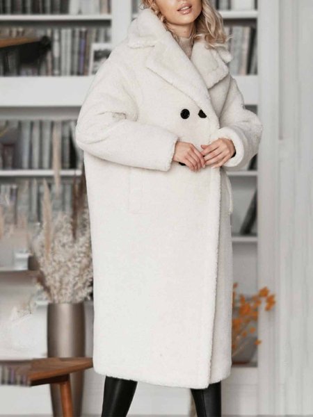 

Daily Lapel Collar Long sleeve Urban Teddy Jacket, White, Others