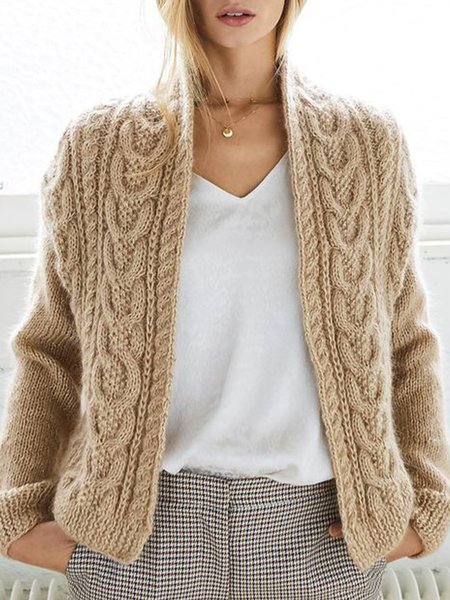 

Casual Plain Loose Long Sleeve Sweater Cardigan, Khaki, Cardigans