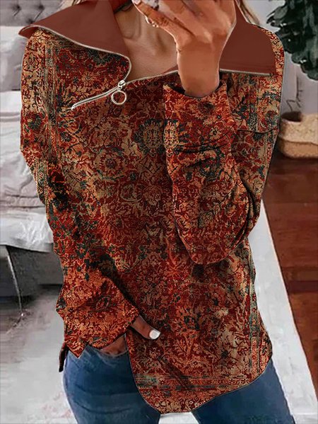 Shawl Collar Ethnic Sweatshirts, Orange red, Sweatshirts & Hoodies