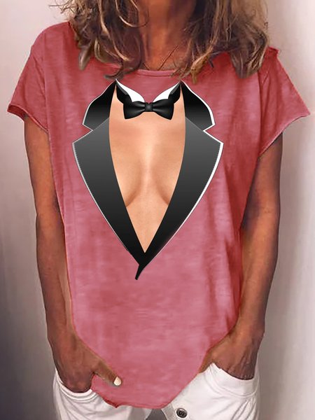 

Women's Tuxedo Cleavage Fancy Dress Tuxedos Party Funny Crew Neck T-Shirt, Red, T-shirts