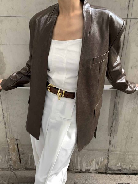 

V neck Long sleeve Plain Urban Regular Fit Jacket, Coffee, Jackets
