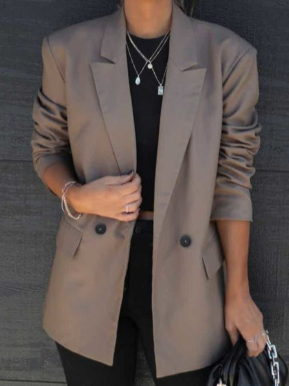 

Lapel Collar Urban Loose Blazer, Brown, Blazers