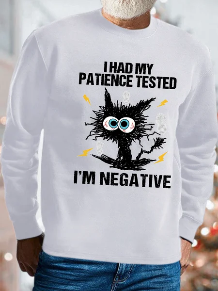 

Men's I Am Negative Funny Grumpy Black Cat Graphic Print Text Letters Loose Cotton-Blend Sweatshirt, White, Hoodies&Sweatshirts