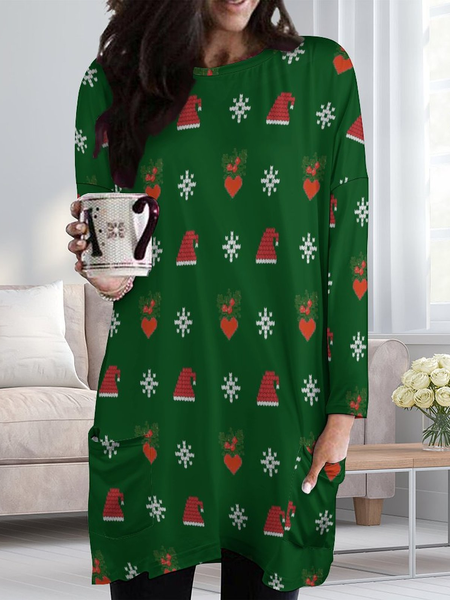

Lilicloth x Iqs Christmas Hat With Snowflake Pattern Women's Casual T-shirt Dresses, As picture, Dresses
