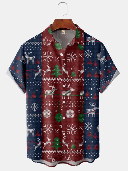 

Christmas Chest Pocket Short Sleeve Shirt, Red, Men Shirts