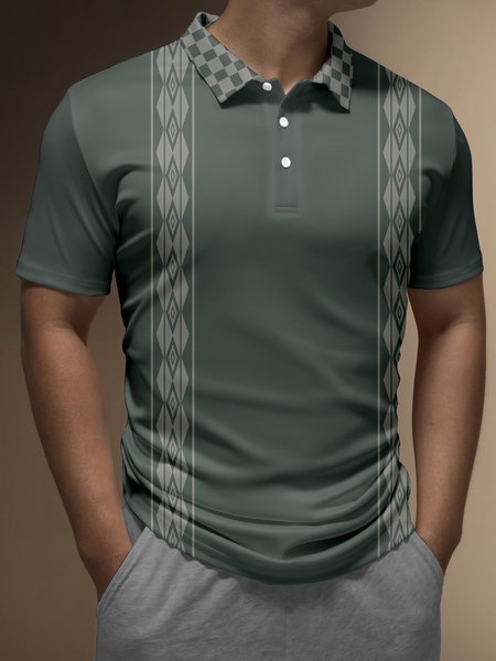 

Striped Buttons Short Sleeve Polo, Light_green, Men's t-shirts