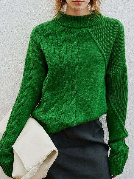 

Urban Plain Loose Crew Neck Sweater, Green, Pullovers