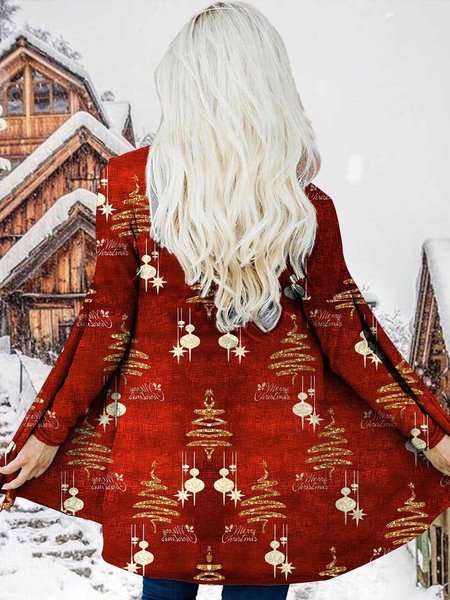

Christmas Cotton-Blend Casual Regular Fit Other Coat, Red, Cardigans