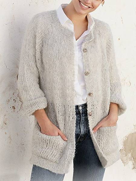 

Casual Plain Yarn/Wool Yarn Sweater Coat, Light gray, Outerwear
