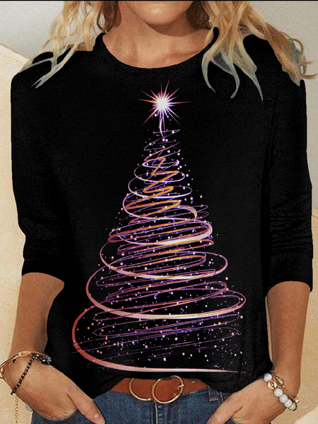 

Womens Casual Christmas Light Top, As picture, Long sleeves