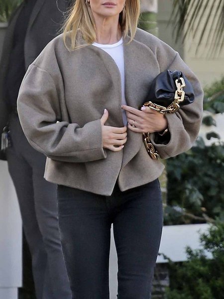 

Daily Long sleeve Simple Plain Shawl Collar Jacket, Gray, Jackets