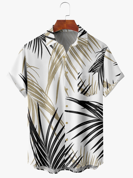 

Big size Leaf Breast Pocket Short Sleeve Hawaiian Shirt, White, Short Sleeve Shirts