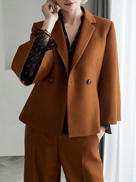 

Three Quarter Sleeve Plain Lapel Collar Regular Fit Jacket, Caramel, Jackets
