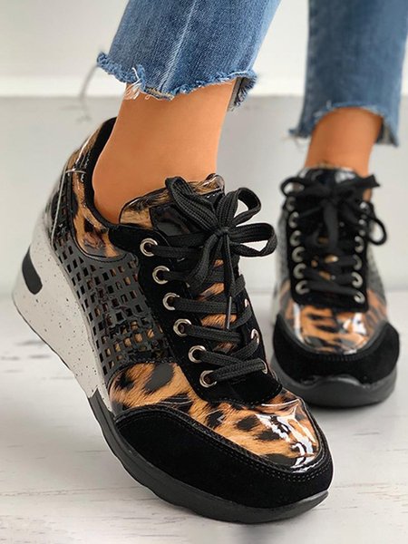 

Leopard Gold Solid Color Cutout Mesh Casual Sneakers, Sneakers