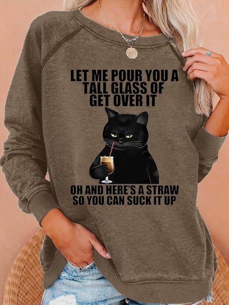 

Womens Funny Black Cat Crew Neck Sweatshirt, Coffee, Hoodies&Sweatshirts