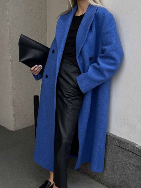 

Daily Long sleeve Loose Lapel Collar Elegant Overcoat, Blue, Coats