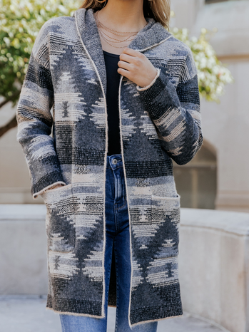 

Casual Hooded Cardigan, Multicolor, Sweaters