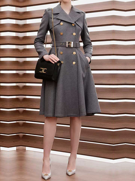 

Regular Fit Lapel Collar Long sleeve Mid-long Jacket, Gray, Coats