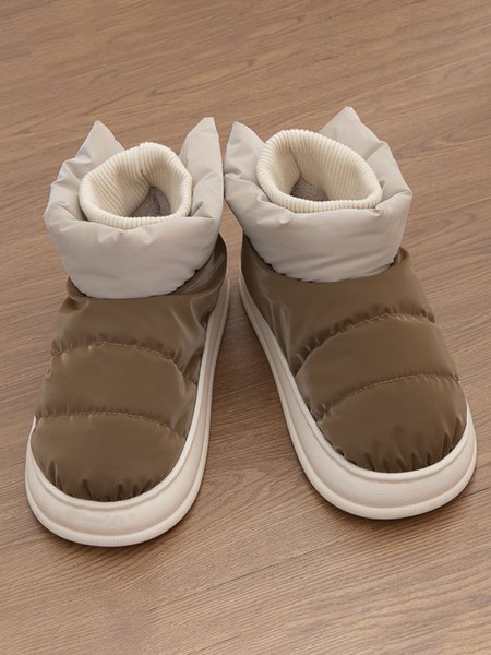 

Color Block Warm Lined Down Cloth Snow Boots, Coffee, Boots