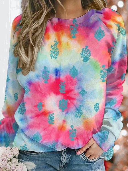 

Lilicloth x Iqs Tie Dye Print With Flower Pattern Women's Sweatshirt, As picture, Hoodies&Sweatshirts