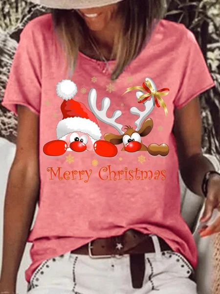 

Women's Christmas Santa Printed Casual T-shirt, Red, T-shirts