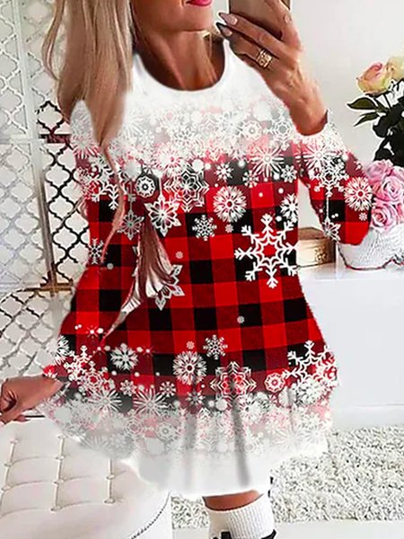

Color Block Crew Neck Casual Christmas Dresses, Red, Dresses