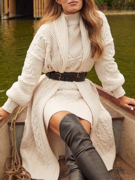 

Elegant Plain Long Sleeve Sweater Cardigan, White, Cardigans