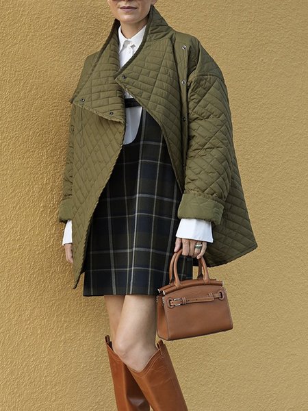 

Urban Plain Long Sleeve Loose Fleece Coat, Green, Others