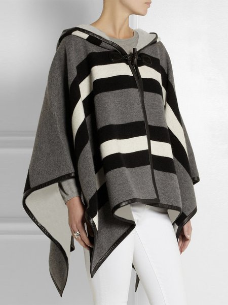 

Loose Hoodie Simple Striped Overcoat, Black-grey, Coats