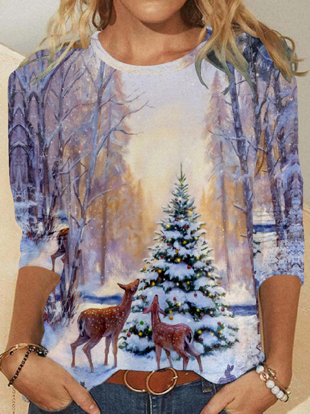 

Womens Christmas Casual Top, As picture, Long sleeves