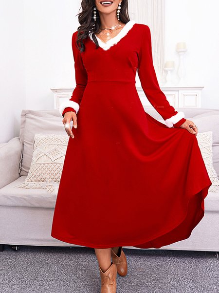 

Christmas V-Neck Slim Fit Dress, Red, Dresses
