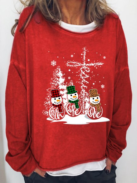 

Women's Snowman Christmas Print Crew Neck Sweatshirt, Red, Hoodies&Sweatshirts