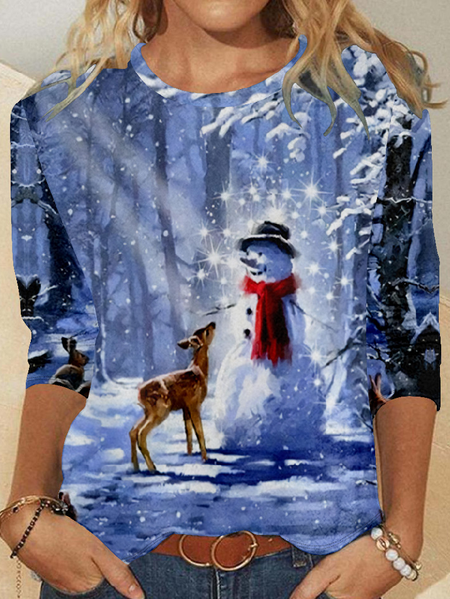 

Womens Snowman Christmas Print Top, As picture, Long sleeves